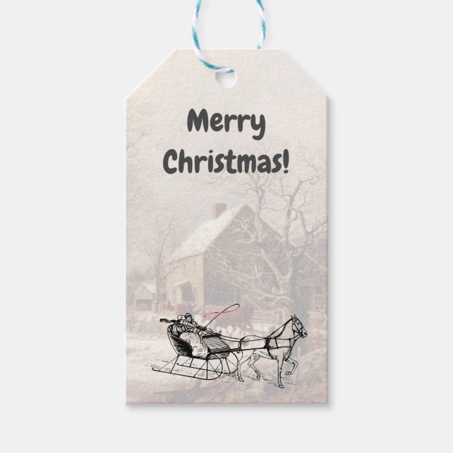 Rustic Farmhouse Painting with Sleigh Gift Tag (Front)