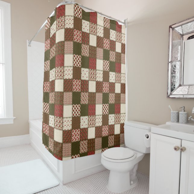 Rustic Farmhouse Patchwork Shower Curtain (In Situ)