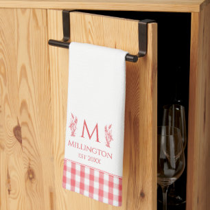 Rustic Farmhouse Personalised Monogram Red Gingham Tea Towel