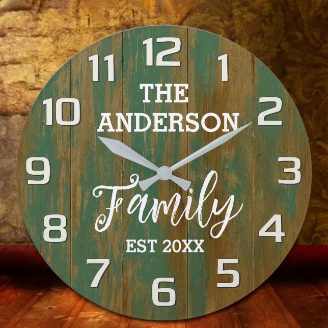 Rustic Farmhouse Personalized Family Name Vintage  Large Clock (Creator Uploaded)