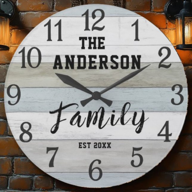 Rustic farmhouse personalized family name wood large clock (Creator Uploaded)