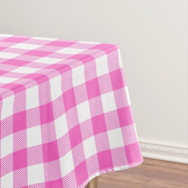 Rustic Farmhouse Pink and White Gingham Plaid Tablecloth (In Situ)