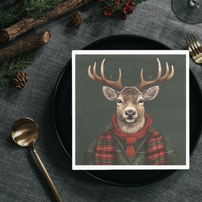 Rustic Farmhouse Plaid Deer And Green Napkin (Creator Uploaded)