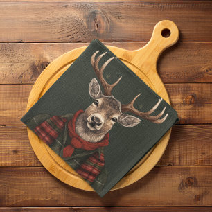 Rustic Farmhouse Plaid Deer And Green Tea Towel