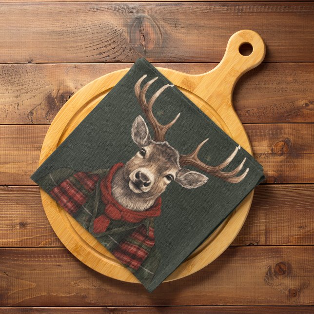 Rustic Farmhouse Plaid Deer And Green Tea Towel (Creator Uploaded)