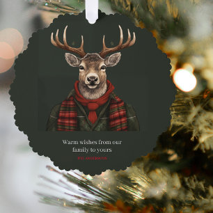 Rustic Farmhouse Plaid Deer And Green Tree Decoration Card