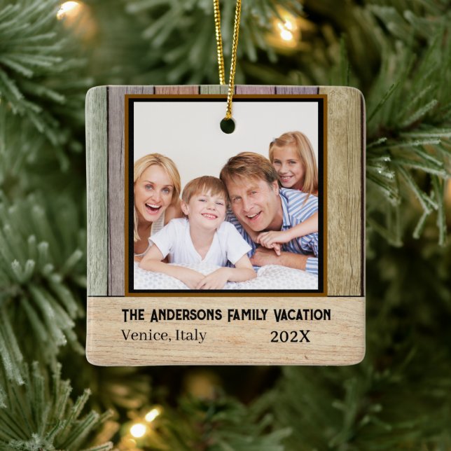 Rustic Farmhouse Planks Family Vacation photo Ceramic Ornament (Tree)