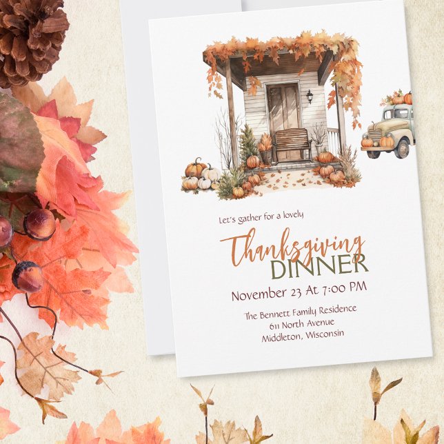 Rustic Farmhouse Porch Pumpkin Thanksgiving Invitation (Creator Uploaded)