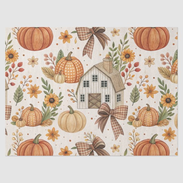 Rustic Farmhouse Pumpkin Autumn Pattern Tissue Paper (Front)
