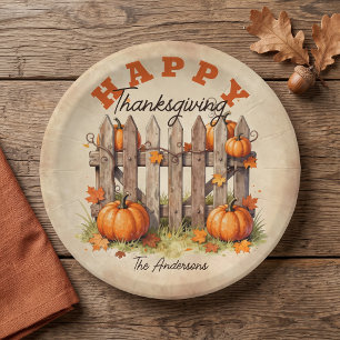 Rustic Farmhouse Pumpkin Harvest Thanksgiving Paper Plate