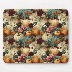 Rustic Farmhouse Pumpkin Orange Floral Vintage Mouse Pad