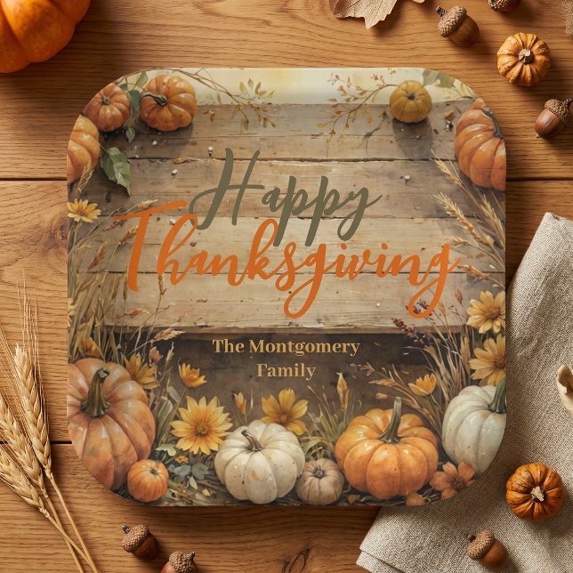 Rustic Farmhouse Pumpkin Thanksgiving Dinner Paper Plate (Creator Uploaded)