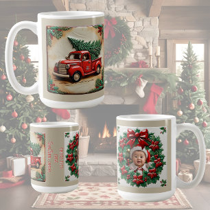 Rustic Farmhouse Red Truck Christmas Customizable Coffee Mug