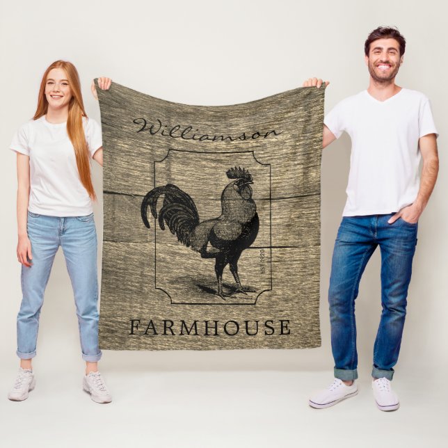 Rustic Farmhouse Rooster Barn Wood Family Name  Fleece Blanket (In Situ)