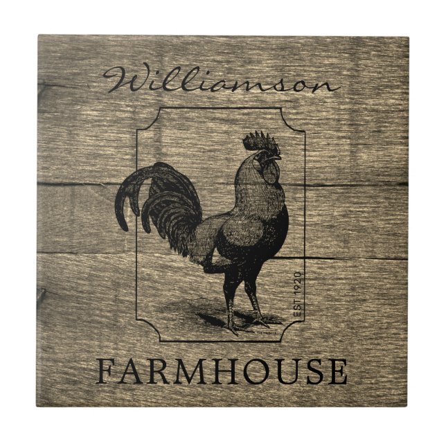 Rustic Farmhouse Rooster Barn Wood Family Name  Tile (Front)