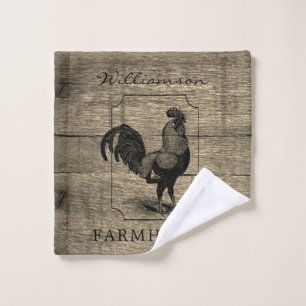 Rustic Farmhouse Rooster Barn Wood Family Name  Wash Cloth