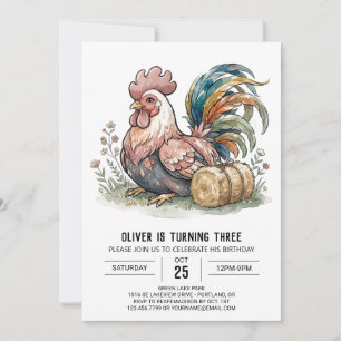 Rustic Farmhouse Rooster Birthday Invitation