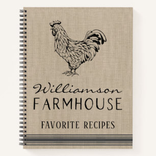 RUSTIC FARMHOUSE ROOSTER FAMILY NAME RECIPE SPIRAL NOTEBOOK