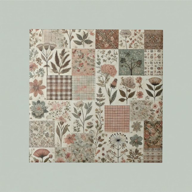 Rustic Farmhouse Sage Green Patchwork Quilt Floral Tile (Creator Uploaded)