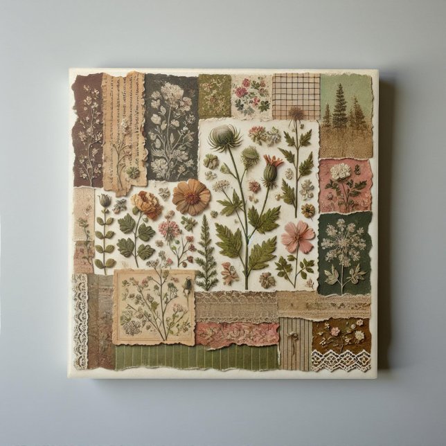 Rustic Farmhouse Sage Green Patchwork Quilt Floral Tile (Creator Uploaded)