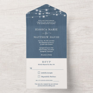 Rustic Farmhouse String Lights Wedding All In One Invitation