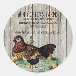 Rustic Farmhouse Style Hen & Chicks Label on Wood