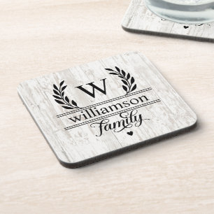 Rustic Farmhouse Style Monogrammed Family Name  Coaster