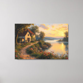 Rustic Farmhouse Sunrise Landscape Canvas Print