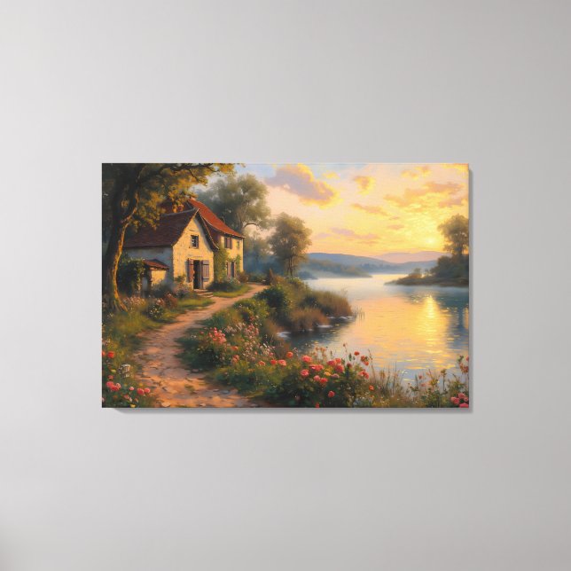 Rustic Farmhouse Sunrise Landscape Canvas Print (Front)