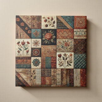 Rustic Farmhouse Terracotta Quilt Patchwork Floral Tile