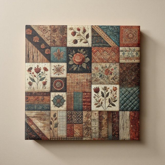 Rustic Farmhouse Terracotta Quilt Patchwork Floral Tile (Creator Uploaded)