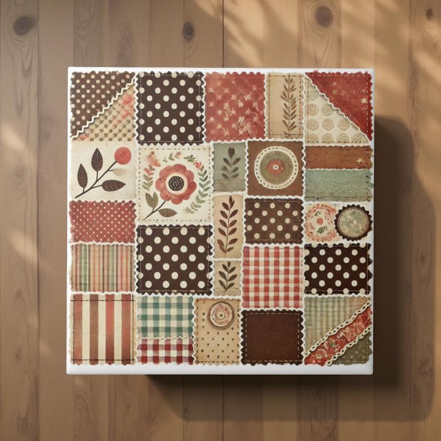 Rustic Farmhouse Terracotta Quilt Patchwork Floral Tile (Creator Uploaded)
