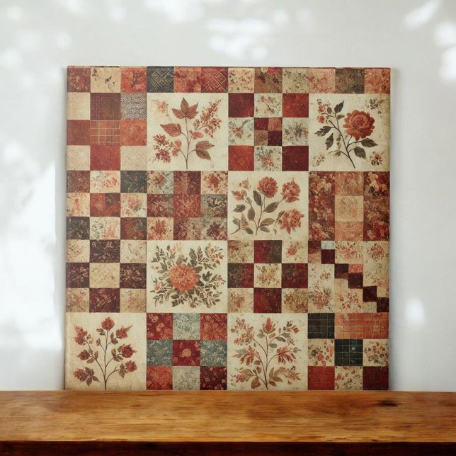 Rustic Farmhouse Terracotta Quilt Patchwork Floral Tile (Creator Uploaded)