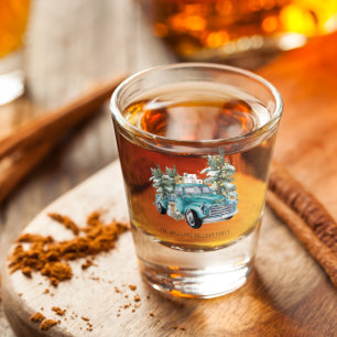 Rustic Farmhouse Truck   Monogram Christmas Shot Glass