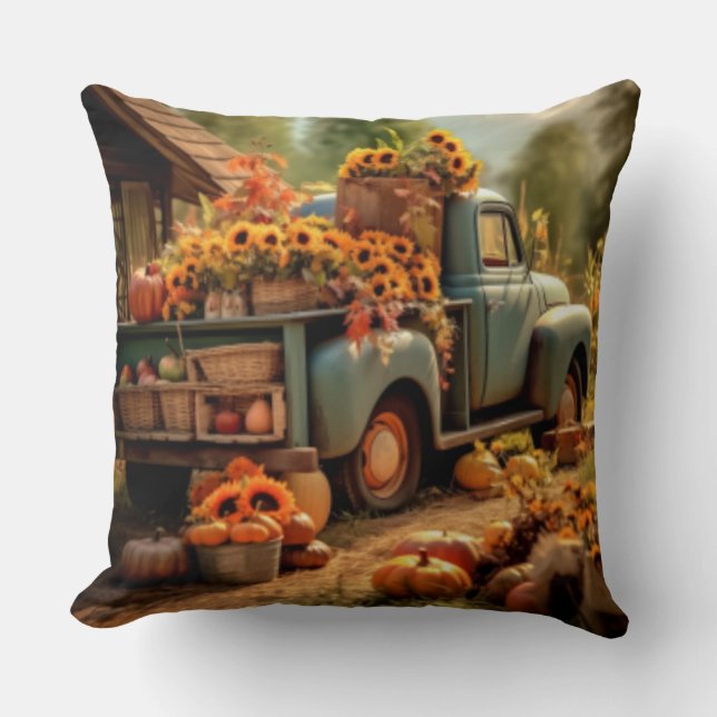 Rustic Farmhouse Truck Reversible Throw Pillow (Front)