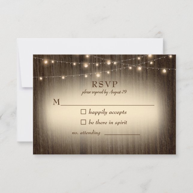 Rustic Farmhouse Twinkling Lights Wedding RSVP Card (Front)