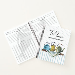Rustic Farmhouse Watercolor Teapots Recipe Book