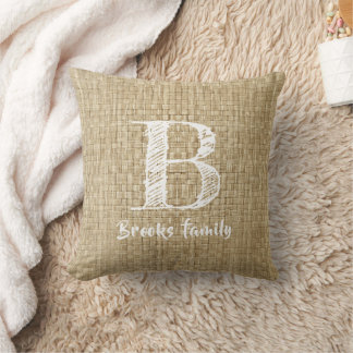 Rustic Farmhouse Weave Pattern Print Family Name Cushion