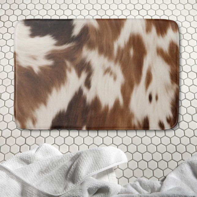 Rustic Farmhouse  Western Country Cowboy Cow Print Bath Mat (Rustic Farmhouse Western Country Cowboy Cow Print Bath Mat)