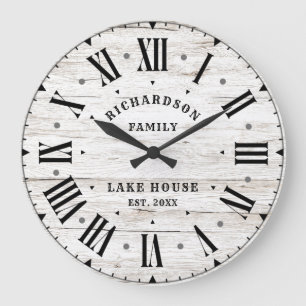Rustic Farmhouse White Barn Wood Personalised Name Large Clock