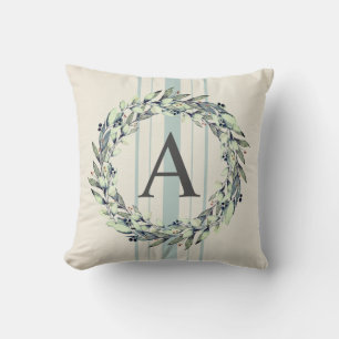 Rustic Farmhouse Winter Monogram Initial Wreath Cushion