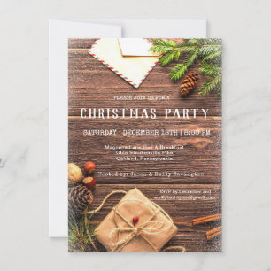 Rustic Farmhouse Wood Christmas Party Invitation