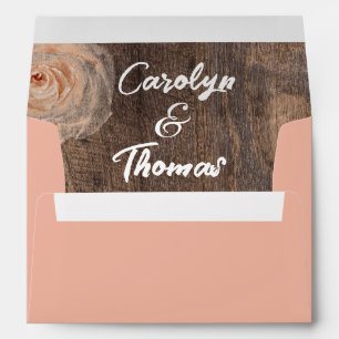 Rustic Farmhouse Wood Grain Pink Flowers Wedding  Envelope