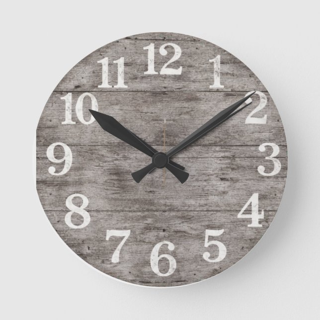 Rustic Farmhouse Wood Wall Clock | Large Numbers | (Front)