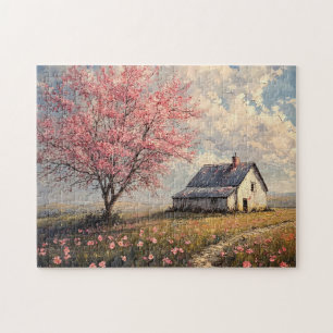 Rustic Farmstead with Flowering Tree Jigsaw Puzzle