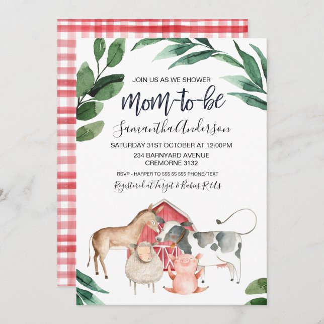 Rustic Farmyard Barnyard Baby Shower Invitation (Front/Back)