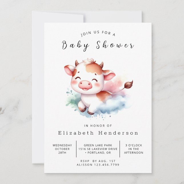 Rustic Farmyard Cow Baby Shower Invitation (Front)