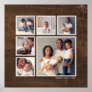 Rustic Faux Barn Wood 6 Square Photo Collage Poster