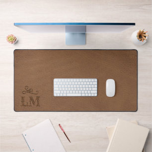 Rustic Faux Brown Leather Custom Monogram Desk Mat