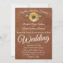 Rustic Faux Brown Leather Golden Sunflower wedding